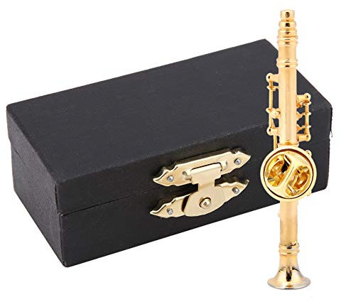 Miniatur Klarinetten Brosche, Vergoldete Klarinetten Brosche Mini Musikinstrument Miniatur Musikbrosche Pin Modische Revers Brosches Heimdekoration mit Etui (#1)