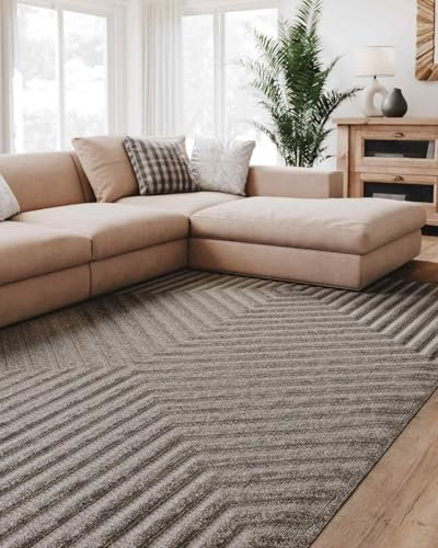 Interiyou Teppich Wohnzimmer Lecce - 240x340 cm Hellgrau - Für Schlafzimmer, Esszimmer, Kinderzimmer - Kurzflorteppich skandinavisches Boho Muster - Hoch-Tief Effekt - Flach mit Geometrischem Muster