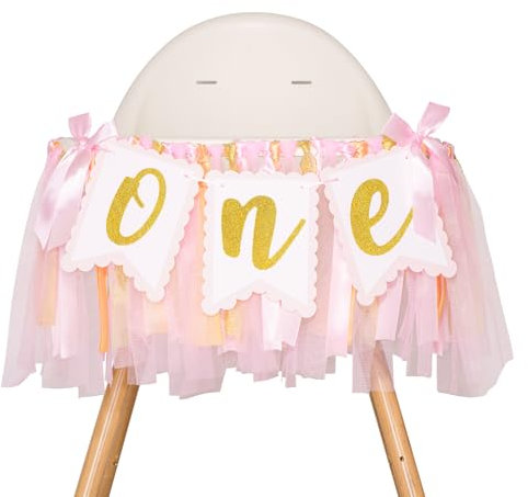 G2PLUS Hochstuhl Banner für 1. Geburtstag Rosa, One Girlande Mädchen, 1 Jahr Party Dekoration, Baby Dusche