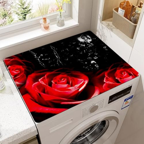 Xisnuient DustProof-Matte,Waschmaschine Trockner Kühlschrank Mikrowelle Abdeckungen,Abtropfmatte Küche,Kaffeetischunterlage,Absorbierende Tischdecke,Bad Teppiche,Tier Druck (Rote Rose,50x50 cm)