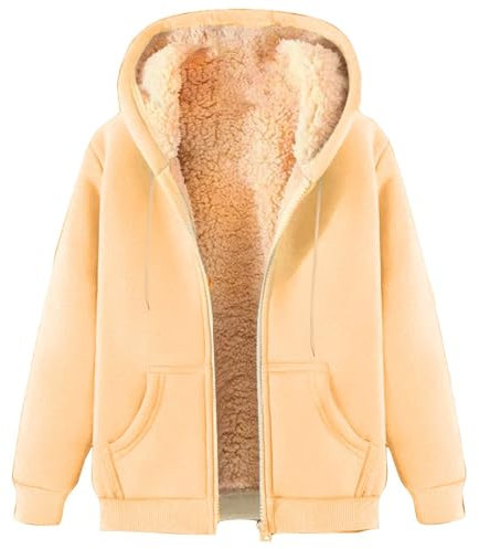 KUIH Women's Teddy Fleece Hoodie Winter Coat Sherpa Lined Jacket Full Zip Hoodie Teddy Bear Coats Ladies Fleece Tops Sweater Outwear Winter Clothes