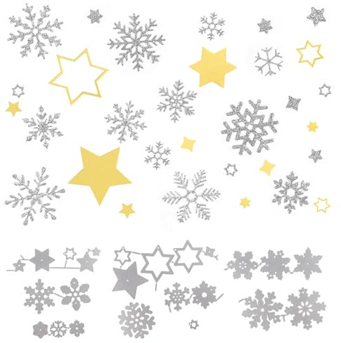 BETESSIN Stanzschablonen Weihnachten - 24er-Set Prägeschablone mit Schneeflocken & Sternen Mustern - Stanzformen für Weihnachtskarten, Weihnachtsdeko, Scrapbook und Streudeko zum Basteln