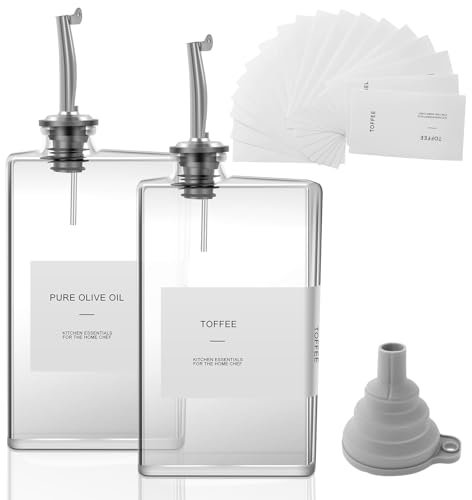 BUTORY Lot de 2 Distributeurs D'huile D'olive en Verre de 350 ml, Distributeur D'huile Alimentaire Rectangulaire, Bouteille D'huile D'olive Transparente, Capacité, Distributeur de Sauce