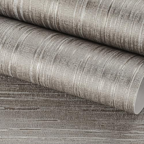FunStick 40CMX6M Taupe Brown Textured Wallpaper Self Adhesive Wallpaper for Living Room Silver Brown Sticky Wallpaper for Bedroom Bathroom Walls Waterproof Sticky Back Plastic Roll for Furniture Brown