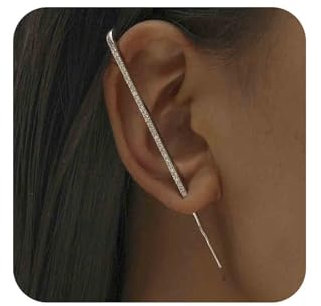 Aneneiceera Boho Crystal Bar Ear Pin Earrings Cz Edgy Pin Hook Cuff Earring Long Ear Cuff Wrap Earring Geometric Crawler Hook Earrings Jewelry for Women