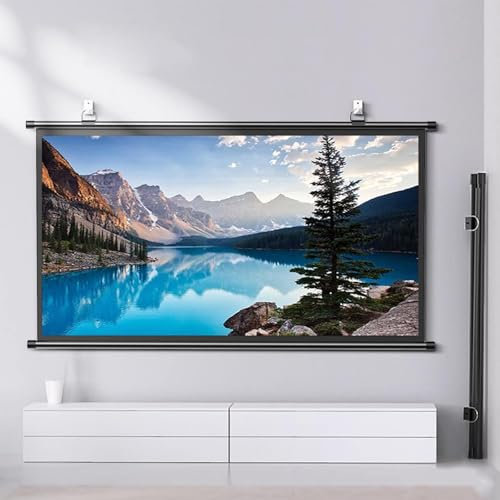 Rolloleinwand Beamer Leinwand, Heimkino mit 4K Full HD 3D, Beamer Leinwand Projektionsleinwand Heimkino Rolloleinwand Beamerleinwand Präsentationswand for Hause Büro Schule, Format 16:9(Metal,72)