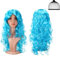 Xinnun 2er-Packung Blau Haar Perücke Lang Cosplay Gelockt Langhaarperücke mit Perückenhaarnetz für Damen und Herren Locken Perücke für Kostümpartys Karneval Halloween(Blau)