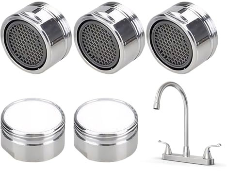 5-Piece Tap Filter Set - Water Saver Spout Filter Mesh, Replacement Insert Tap Spout Aerator 24MM Faucet Bubbler Filter, for Kitchen & Bathroom (Silver)