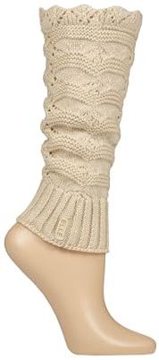 Elle Women's Knit Leg Warmers - Lace Knit Pattern, Scalloped Edge, Breathable, Everyday Wear, Dance & Exercise, Plain, Black, Cream, 1 Pair One Size