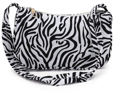 AfitLulu Handtasche Damen Nylon Umhängetasche mit Kuh-Muster und Zebra-Streifen, Damen-Umhängetaschen Mondsichel Schultertasche Hobo Handbag für Verabredungen Partys Reisen (Zebra Streifen)