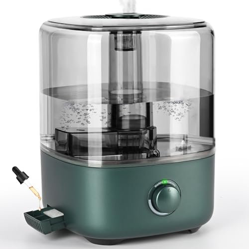 Vankarr Humidificateur d'air pour chambre à coucher, 5 l, à ultrasons, 28 dB, silencieux, avec buse rotative à 360°, augmentation de l'humidité pour chambre d'enfant, bureau, plantes de bébé, vert