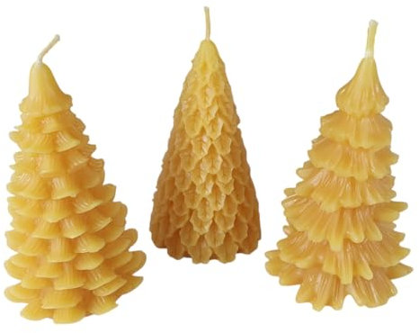 Bienenwachskerze - Tannenbaum Kerze 3er Set 9 cm aus 100% reinem Bienenwachs - Handgemacht - Honigkerze - Valendienstagskerze - Bienenwachs Baum - Weihnachtskerze
