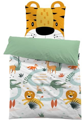 MUSOLEI Bettwäsche 135x200 Mädchen Tier Kinderbettwäsche Mikrofaser 3D Bettwäsche-Set Kinder Bettbezug mit 1 Kissenbezug 80x80cm Geschenk für Kinderzimmer Einzelbett, Löwe mit Ohren