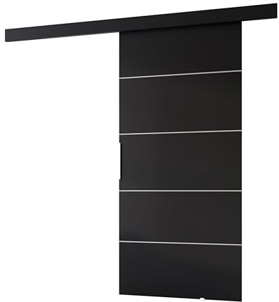 MINIO go for it - Schiebetür Komplettset CLEAN B Schiebetüren 96 cm Breit | Wandmontage, Schiebetürsystem, Zimmertüren - Schwarz