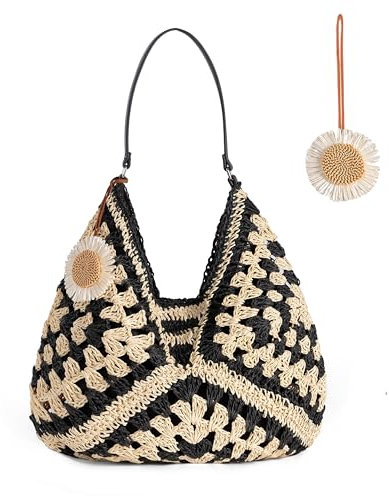 Boshiho Grand sac de plage en paille – Sac fourre-tout tissé à la main pour femme avec poche à fermeture éclair – Sac fourre-tout léger en paille 2025 pour les voyages et le travail, le magasinage