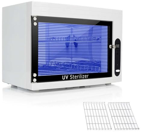 Gziztx UV Steriliser with Ozone, 10L UV Disinfection Cabinet with 2-Tiers Removable Tray, Timer, for Tweezers, Nail Clippers, Scissors, Combs, Towels, Beauty Salon Tools