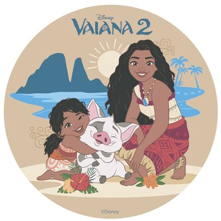 dekora - Décoration pour Gâteaux d’Anniversaire - Cake Topper Vaiana 2 20 cm - Disque en Azyme Comestible pour Gâteau Sans Gluten, Sans Sucres Ajoutés, Sans Lactose - Convient aux Végétariens