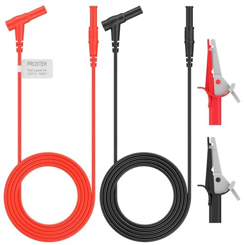 Proster 4mm Banana Plug Test Leads & Alligator Clips Set, 2PCS Multimeter Crocodile Clips with CAT III 1000V Test Leads for Multimeter, Electrical & Automotive Testing