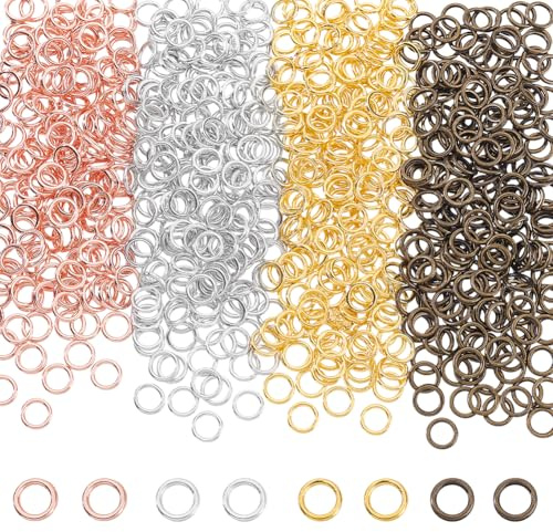 AHANDMAKER 800Pcs 4 Colors Closed Jump Rings, 18 Gauge 6mm Diameter Round Metal Ring Small Soldered Charms Connector Loops for Jewelry Making DIY Necklaces Bracelets Earrings Keychains Crafts