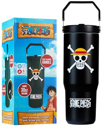 Get Trend One Piece Bicchiere Termico con Cannuccia e Maniglia, Metallo Tazza da Viaggio 850ml, Isolamento Termico Sottovuoto a Doppia Parete (Nero One Piece)