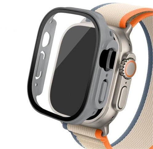 OBAEHH Boîtier en verre pour Apple Watch Ultra 2, 49mm, smar twatch PC, protecteur d'écran pare-chocs, couverture trempée, accessoires de bande série iwatch(Khaki 23,Ultra 2 49mm)