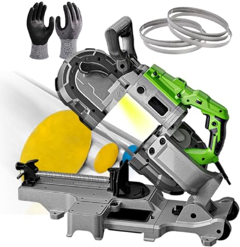 XNXYSMKJ Portable Band Saw for Metal Cutting, 45° Bevel & 4.72 in Diameter Capacity, Includes Saw Blades, Ideal for Copper (Withbase)
