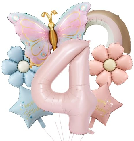 Schmetterling Geburtstagsdeko 4 Jahr Mädchen mit Gänseblümchen Folienballon,Schmetterlinge Deko 4. Geburtstag Mädchen Junge,Luftballon 4. Geburtstag Mädchen Geburtstage Schmetterling Themen Party Deko