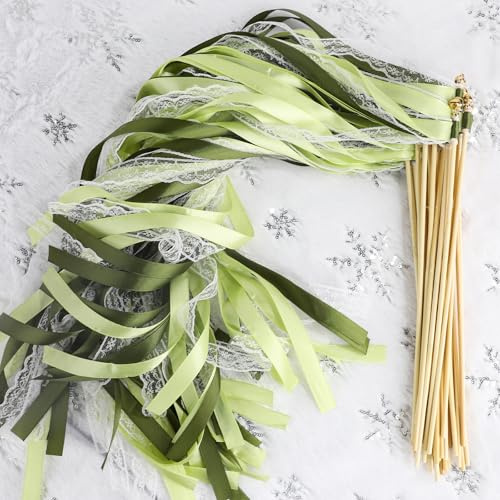 Wedding Wands 50 Stück Zauberstäbe Hochzeit Luftschlangen,Romantic Seidenfeenstab,Hochzeit Stäbe Mit Glöckchen für Hochzeiten Geburtstage Partys Feiertagsfeiern Verwendet (50 Stück Grün)