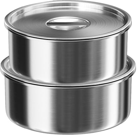 Edelstahlschüssel mit Deckel und silberfarbener Oberfläche für Küche | Sichtbare Flächen aus Edelstahl, Trockene Ablage nach der Verwendung, Zugängliche Bereiche bei der jeweiligen Handhabung
