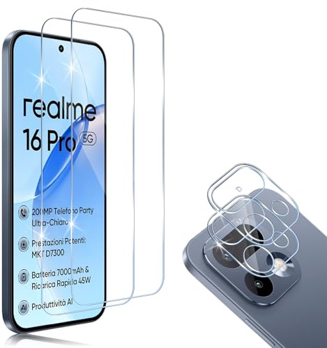 HidWee Protector de Pantalla para Realme 16 Pro, 2+2 Piezas Cristal Templado y Protector de Lente de Cámara, 9H Dureza, HD Anti-Arañazos, Capa Oleofóbica Antihuellas, Sin Burbujas