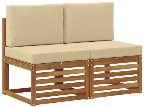 vidaXL 2 Stück Outdoor Mittelsofa Massivholz Akazie Natur, Balkonmöbel, modernes Gartendesign, wetterfest für entspannte Stunden im Freien, modulares Sofa