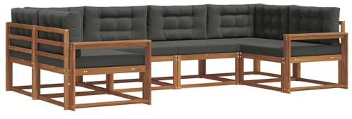 vidaXL Outdoor-Sofagarnitur mit Kissen 6 pcs Natur und Anthrazit, Akazienholz Outdoor-Sofa-Set, modernes Gartenmöbel, Pool-Sitzgelegenheiten, Hinterhof-Lounge, Patio