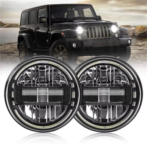 Kpuwers Headlamp 7'' Led Headlight Low Beam Round Headlamp Cars Running Lights For Jeep For Wrangler TJ 2 Door CJ-8 CJ-7 1976-2017 front light assembly(Black A)