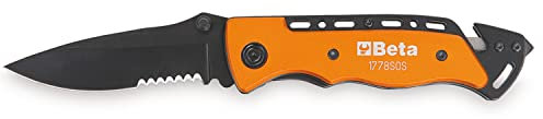 Beta 1778SOS - Couteau de survie auto avec fonction marteau brise-vitre et coupe-ceinture de sécurité avec étui