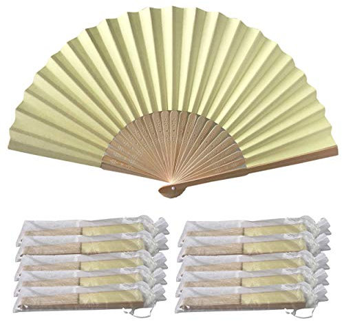 Cream Hand Fans, Pack of 10 Wholesale Paper Hand Fan with Bamboo Ribs Wedding Party Favour Church Gifts PHF10