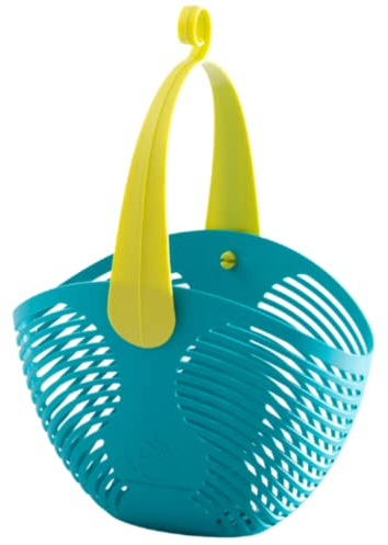 Ecoplast, Cesto Porta Mollette Bucato, Pratico e Comodo, Multiuso, Dotato di Gancio, Ideale da Appendere, Capiente e Resistente, Colore Turchese, Made in Italy