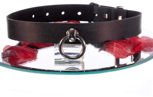 SiaLinda: Halsband echtes Leder schwarz mit großem Edelstahlring O-Ring 20mm, Geschenkverpackung