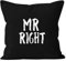 MoonWorks Kissenbezug Mr Right Deko-Kissen 40x40 Baumwolle schwarz