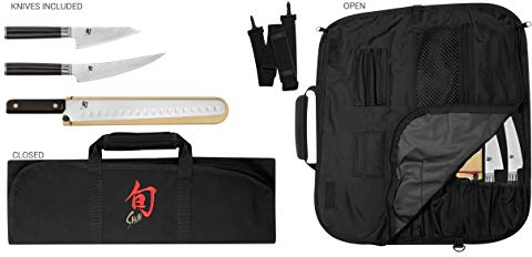 Shun Besteck Classic 4-teiliges Grill Set; enthält DREI Messer und eine messerwalze für Storage Silber