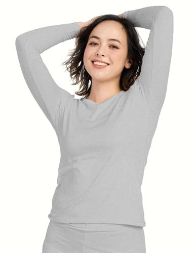 LAPASA Pacco da 2 o 1 Maglia Termica Donna Manica Lunga Fodera in Micro Pile - Pigiama Abbigliamento Intimo Canottiera Calda Elastica Traspirante Sportiva Grigio Chiaro(Caldo) XXL