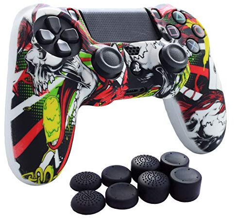 PS4 Controller Grip,Hikfly Skin Silicone Gel Controller Cover Case Protector Compatible for PS4/PS4 Slim/PS4 Pro Controller (1x Controller Cover with 8 x FPS Pro Thumb Grip Caps)(White Puke)