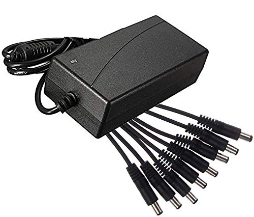 Alimentatore stabilizzato 12 volt 5 ampere in box plastica con 8 attacchi 5,52x2,1 per telecamere modem strisce led (60 watt)