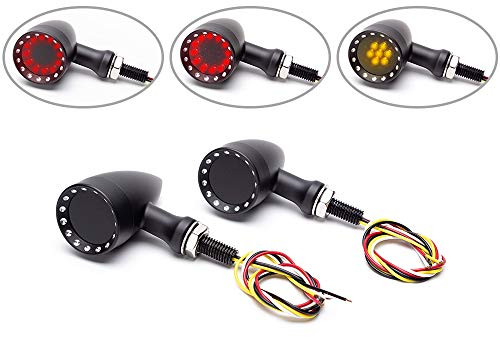 LED Motorbike Rear Custom Indicators | Integrated Turn Signals with Stop and Tail Light in Billet Aluminium Classic Bullet Style to suit Choppers, Bobbers cafe racers