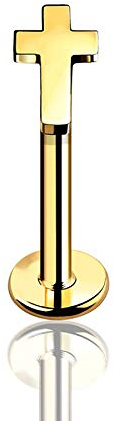 BlackAmazement 316L Edelstahl Labret Ohrstecker Tragus Helix Monroe Piercing Kreuz Cross Silber Gold Damen (Farbe Gold - Stablänge 10mm)