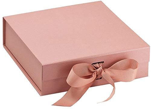 Rose Gold Colour Rectangle Shaped Rigid Gift Box with Magnetic Closure Decorative Ribbon Premium Quality Gift Boxes