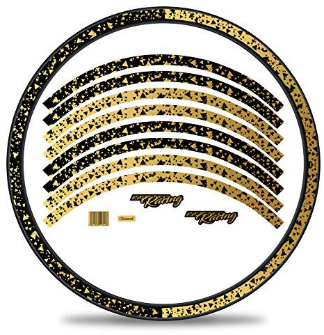 Set di 16 adesivi per cerchioni da bicicletta, con design a 2 facce, set completo per bici da corsa, mountain bike, mountain bike, bici RX030 (oro metallizzato, lucido)