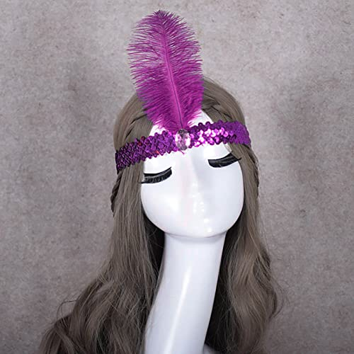 TseenYi Elastische Pailletten Stirnband Haarband Boho Pailletten Feder Kopfteil Haar krawatte Schmuck für Frauen und Mädchen Weihnachten Bühnenperformance (lila)