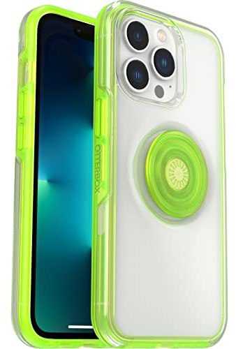 OtterBox Transparente Schutzhülle für iPhone 13 Pro Otter + Pop Symmetry – Limelight (transparent/grün), integrierte PopSockets PopGrip, schlank, taschenfreundlich, erhöhte Kanten schützen Kamera und