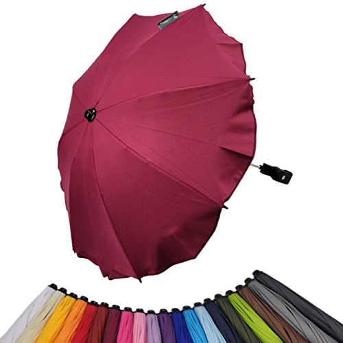 Universal Sonnenschirm Sonnenschutz für Kinderwagen & Buggy UV Schutz 50+ mit Universalhalterung für Rund- und Ovalrohre verstellbar (kirsch)