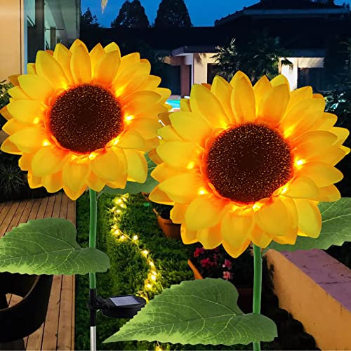 Forlivese 2 Pack Sunflower Solar Lights Outdoor Garden,Solar Garden Lights Waterproof IP65,Pathway Lighting